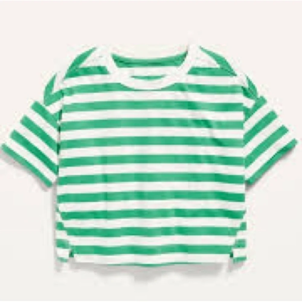 Old Navy Loose Cropped Green and White Striped Tee Shirt XL 14/16